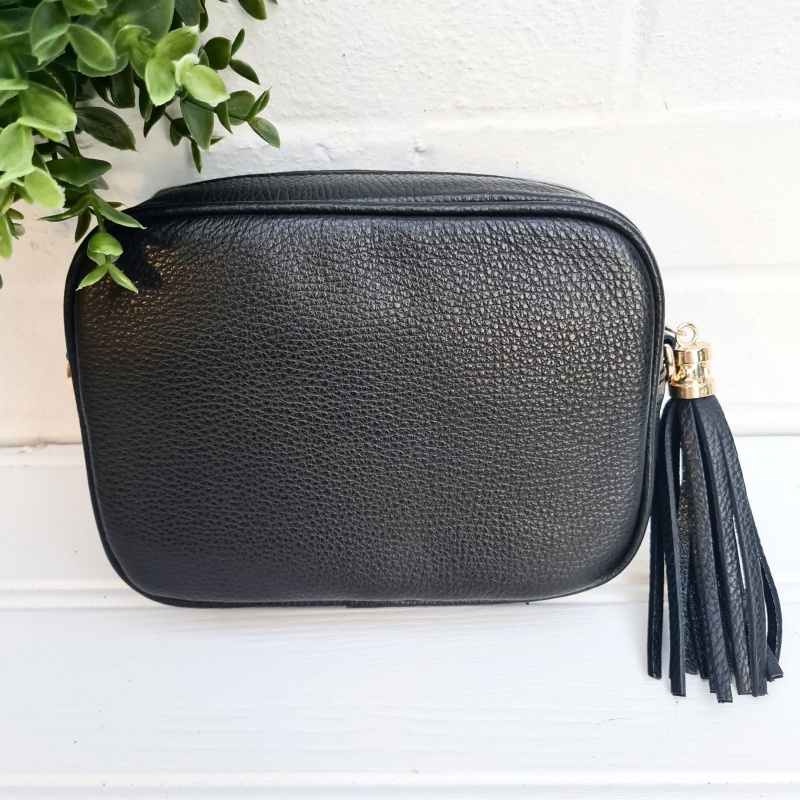 Tassel Zip Leather Bag - Black